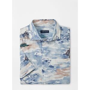 Peter Millar Shirt XL Men Blue Frost Tropics 100% Linen Sport Crown NWT $200